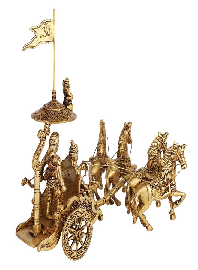 Mla's Decor Brass Chariot with Krishna & Arjuna/Krishna Arjuna Rath with Vijay Pataka and Lord Hanuman Sitting Golden - Image 3